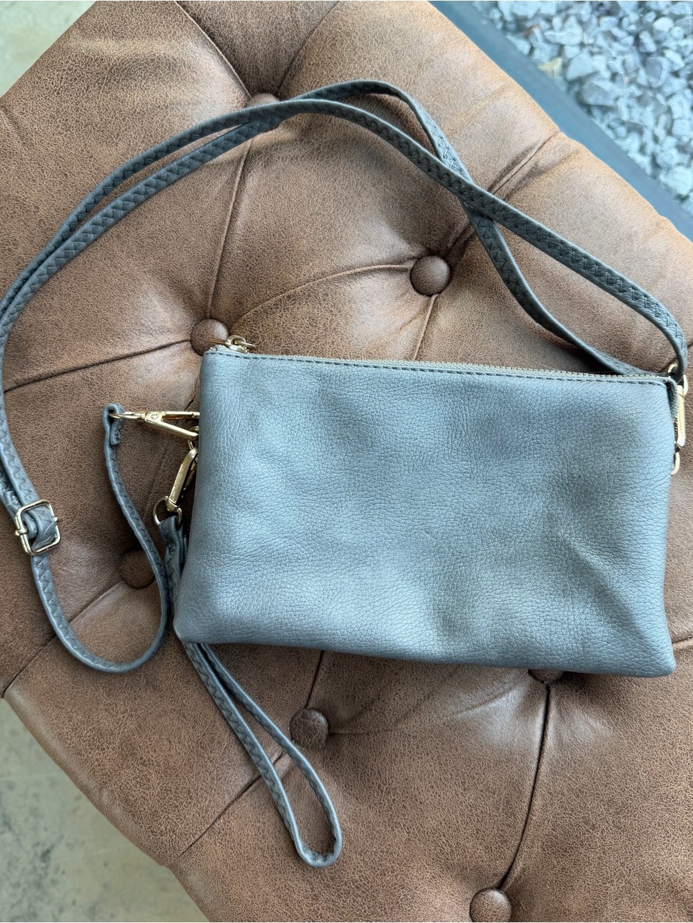 Jen & Co Gray Leather Crossbody with Detachable Strap